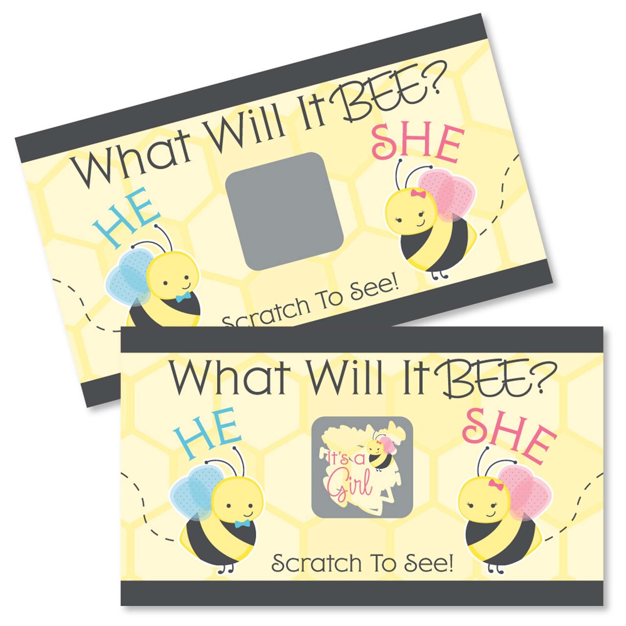 Big Dot of Happiness Girl Bee Gender Reveal - What Will It Bee Gender Reveal Scratch Off Cards - Baby Shower Game - 22 Count